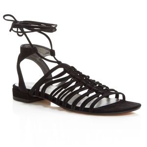 Stuart weitzman Knotagain black lace suede sandals